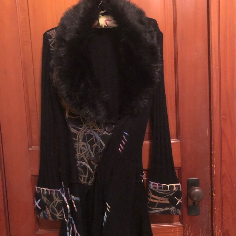 Gorgeous faux fur collared long sweater . NWOT